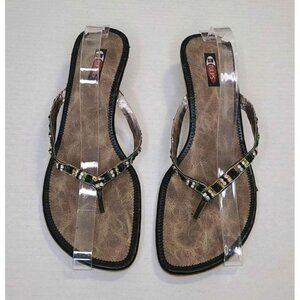 Tulips Beaded Thong with Short Chunk Heel Black/Brown Size 9.5 By Measurement